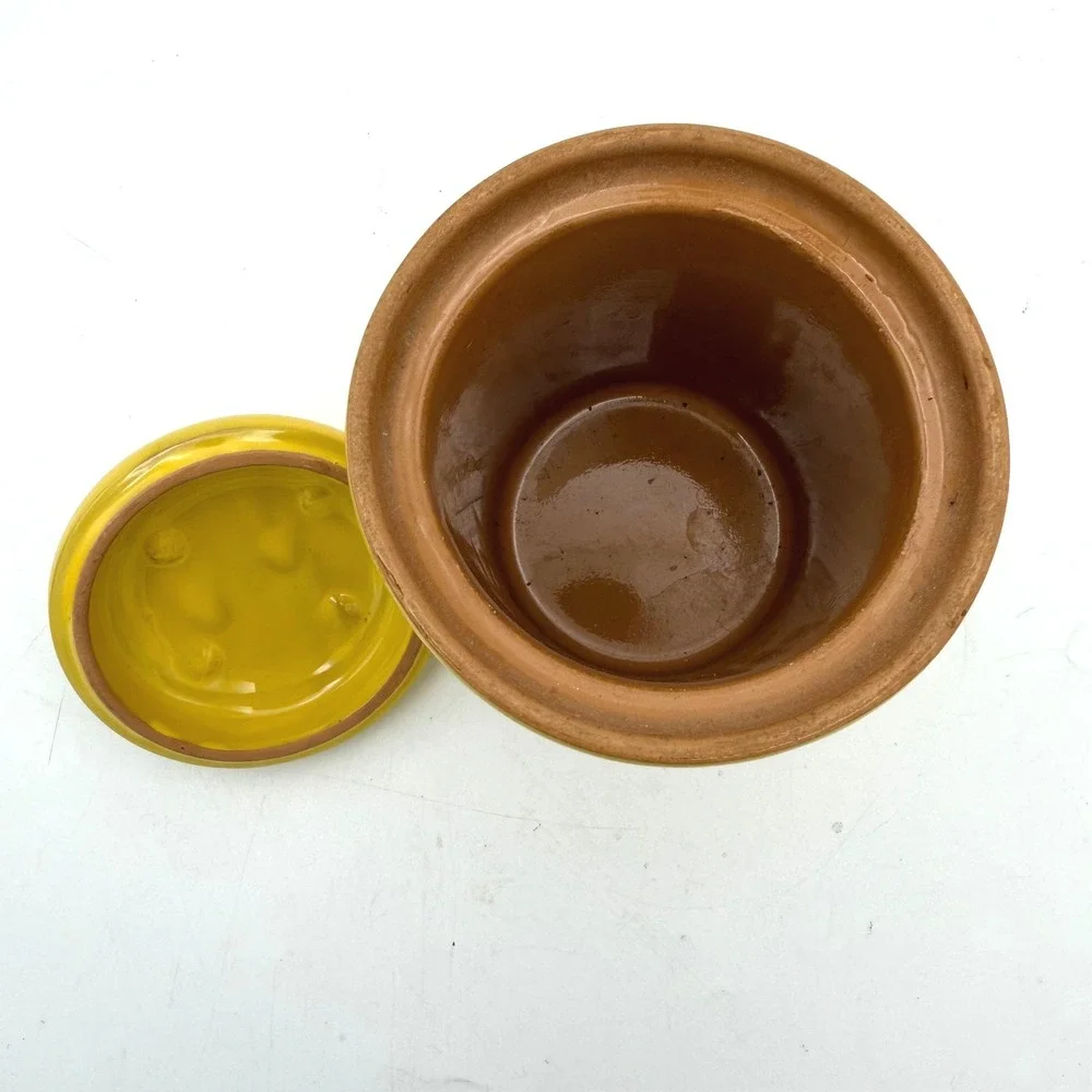 Vintage MCM Ceramic Canister 2pc  5.5in Yellow Made in Italy Terracotta Jar